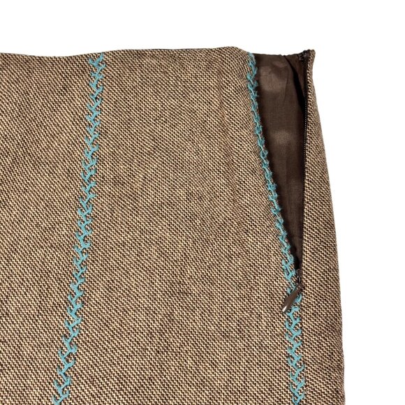 Tibi Embroidered Tweed Mid Skirt Sz S Tan Wool Blend A-Line Retro Cottage Twee - Picture 5 of 10
